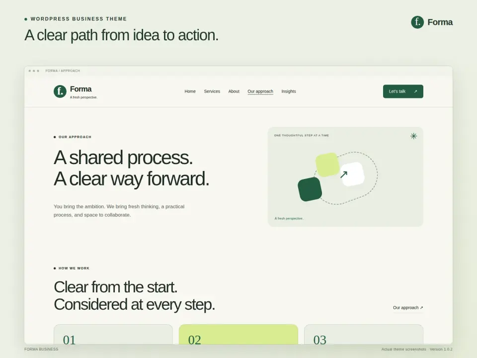 Our approach page with CSS path artwork and three styled process cards.