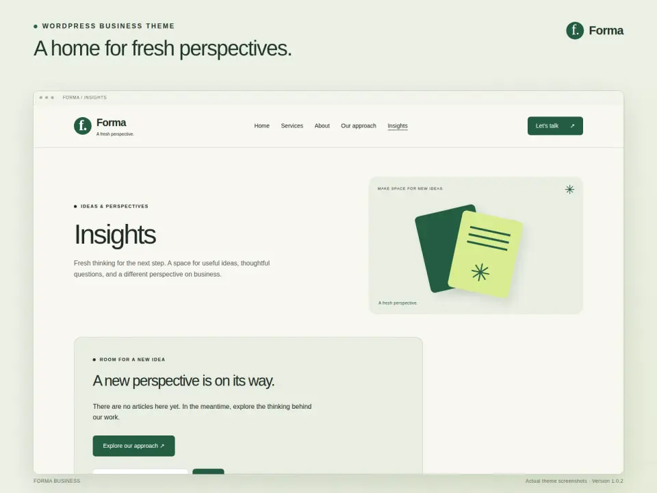 Insights page with original CSS editorial artwork and a styled blog layout.