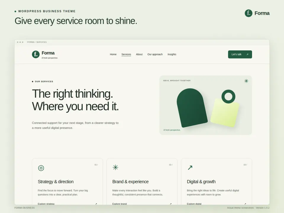 Services page featuring CSS geometric artwork and three service cards.